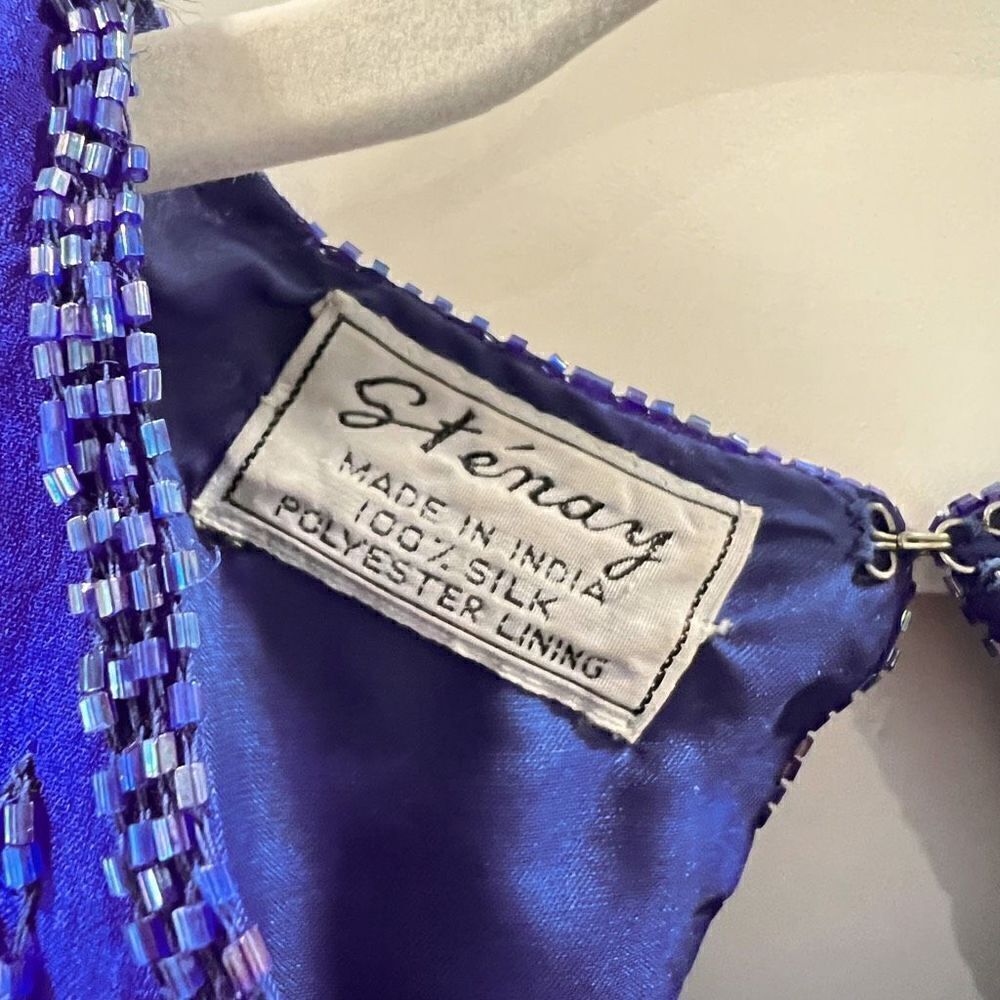 VTG Stenay Women 4 100% Pure Silk Royal Blue Beaded Fringe Elegant Flapper Dress - Picture 9 of 15
